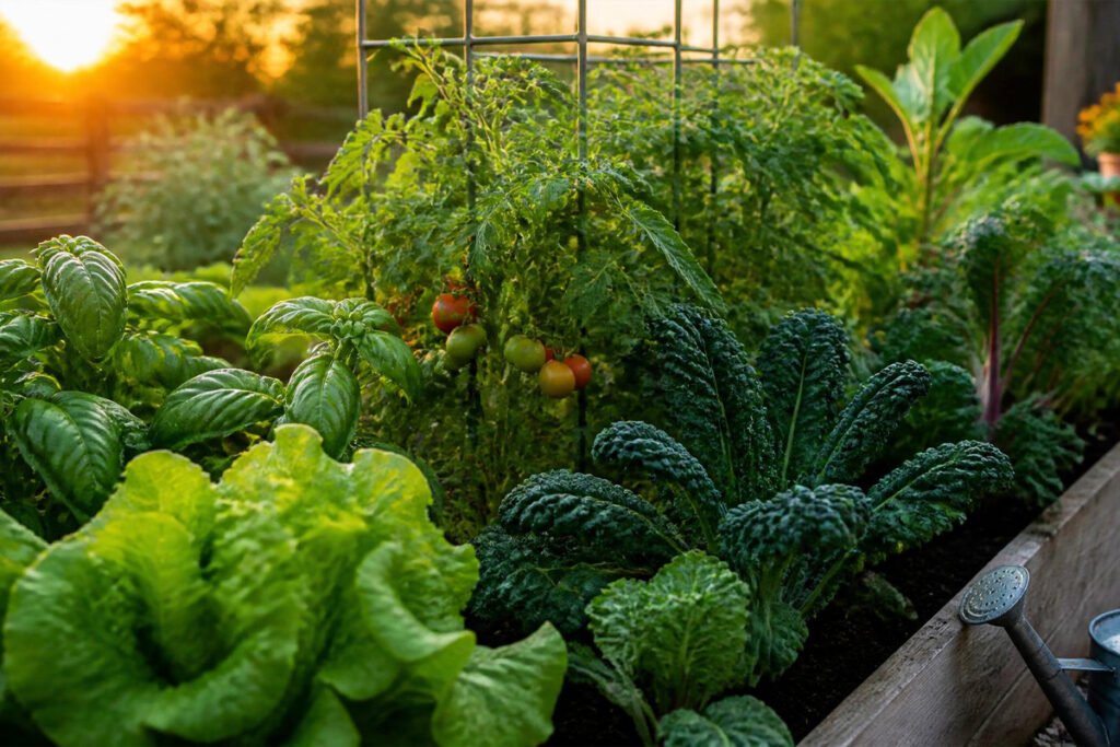 healthy vegetable garden fed with organic fertilizers and amendments