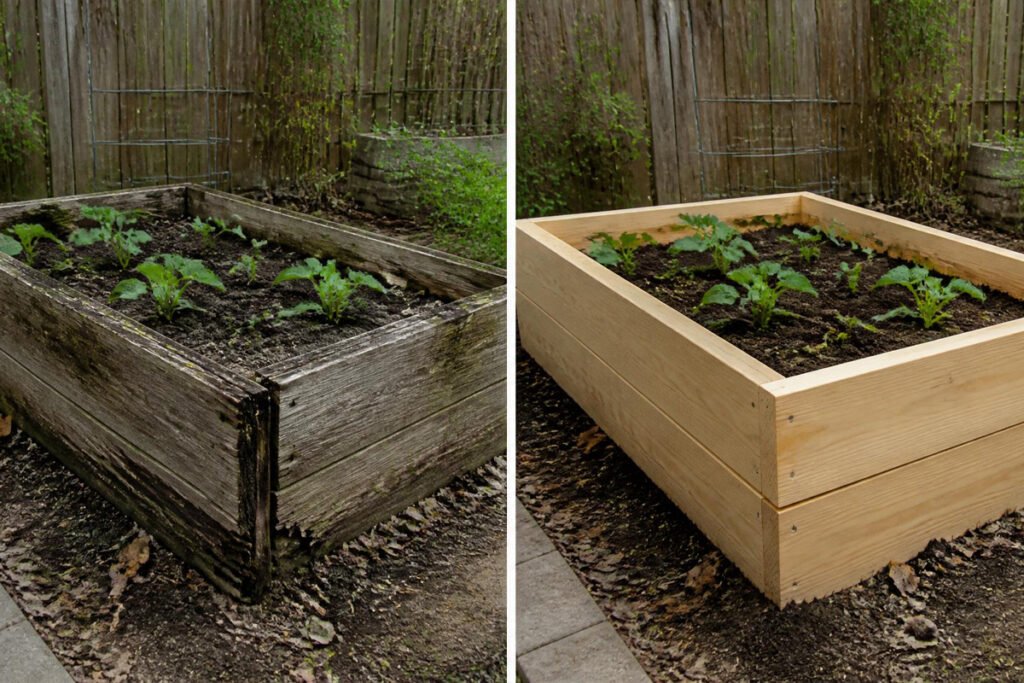 rotting wood raised bed versus new durable raised bed material