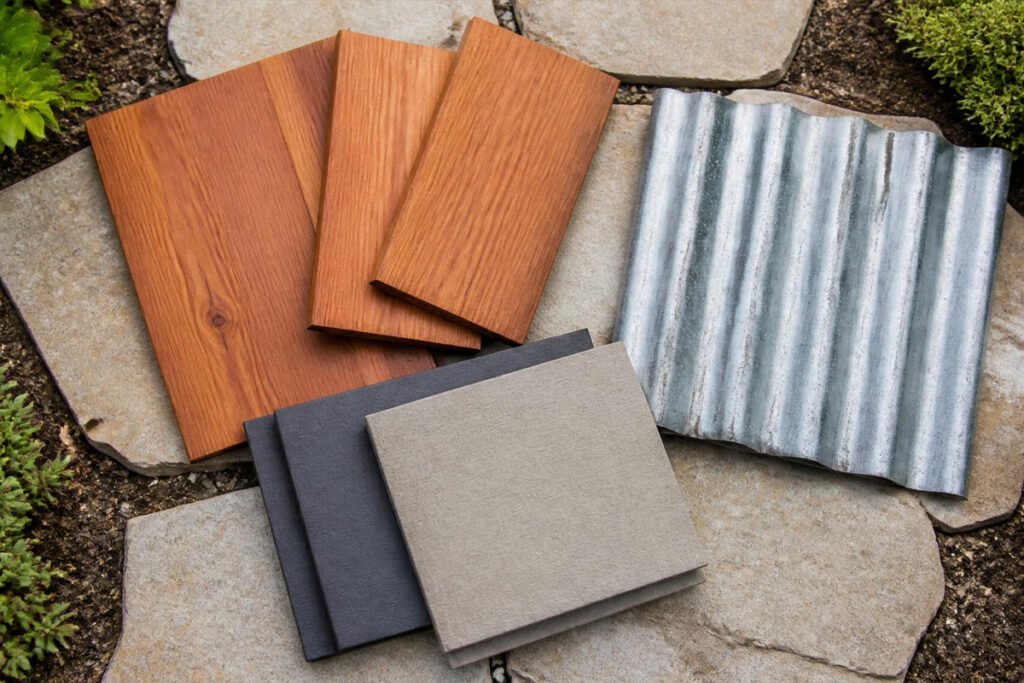 cedar wood, galvanized metal, and composite raised bed kit materials