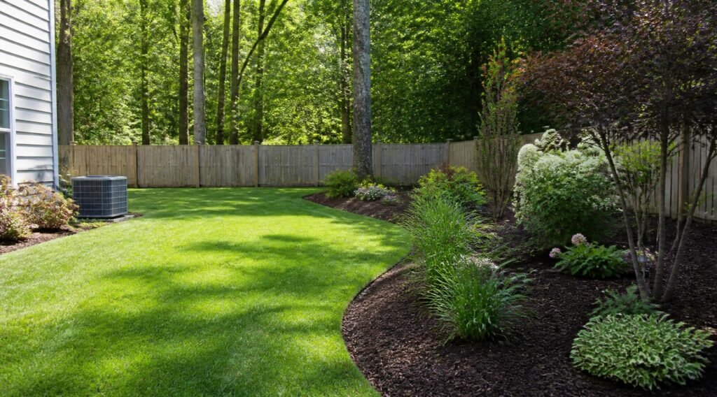 gpt image 2 1. mulched garden bed on the right backyard background photorealistic. 0